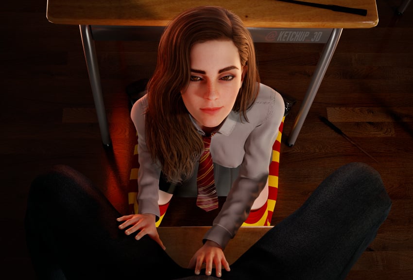 3d gryffindor harry_potter hermione_granger hogwarts ketchup_3d red_hair school school_uniform schoolgirl