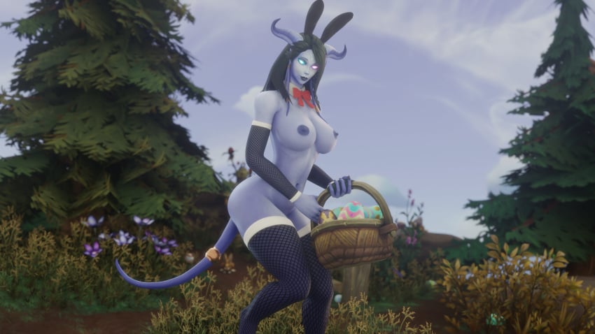 1girls 3d blizzard_entertainment bunny_ears bunnysuit draenei easter huge_breasts morilymory mory original_character purple_skin pussy solo thick_thighs warcraft world_of_warcraft