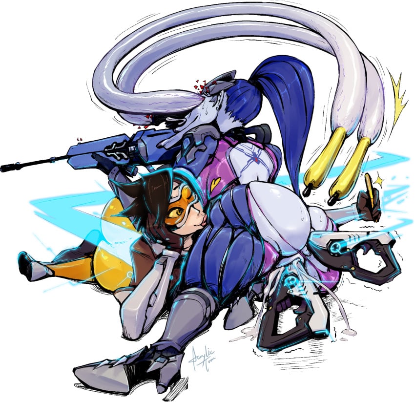 acrylictoon anus ass double_penetration duo eyes_bugging_out female overwatch penetration pussy tagme tracer transparent_background widowmaker wild_take