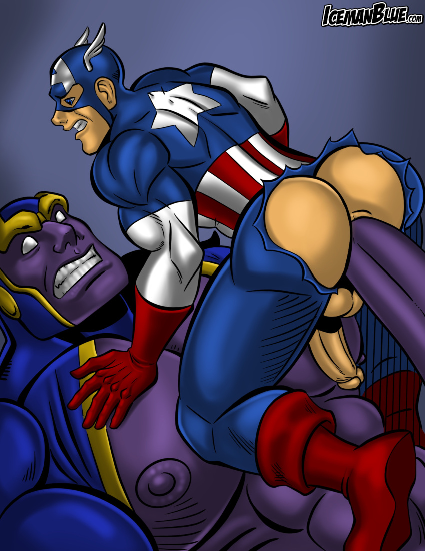 2boys anal_sex ass avengers balls big_pecs big_penis captain_america erection gay hi_res icemanblue looking_at_another male male/male male_only marvel marvel_comics muscles muscular muscular_male partially_clothed pecs penetration penis purple_body purple_skin ripped_clothing ripped_pants sex smaller_male thanos