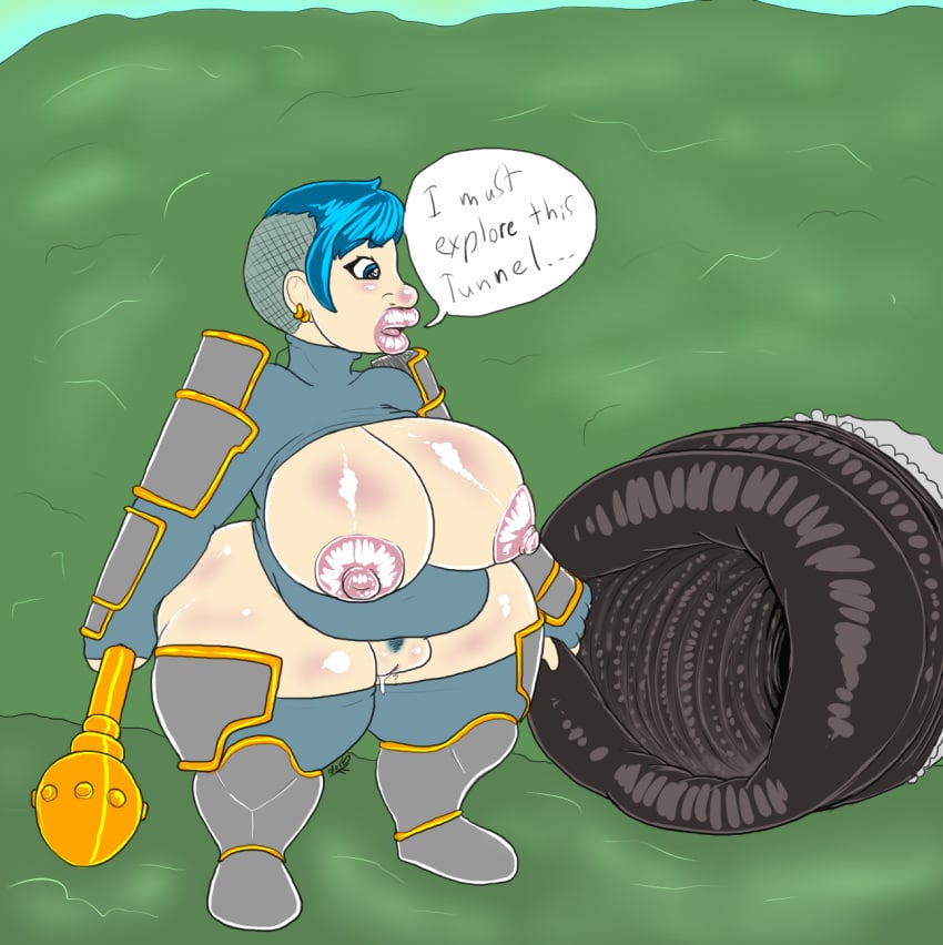 armor ass big_breasts big_butt big_penis blue_eyes blue_hair breasts cleavage_cutout clothing cock_warmer darkened_genitalia darkened_penis desbjust duo ear_piercing ear_ring elf female gaping gaping_urethra genitals gnash_(pdxyz) gnome grass gynomorph hair hand_on_penis hi_res huge_cock humanoid hyper hyper_genitalia hyper_penis imminent_vore intersex kalphith_(desbjust) lips mace melee_weapon nipples pale_skin pauldron penis penis_clothing piercing plant pussy ring_piercing short_stack shoulder_guards shrub text thick_lips thick_thighs urethra weapon