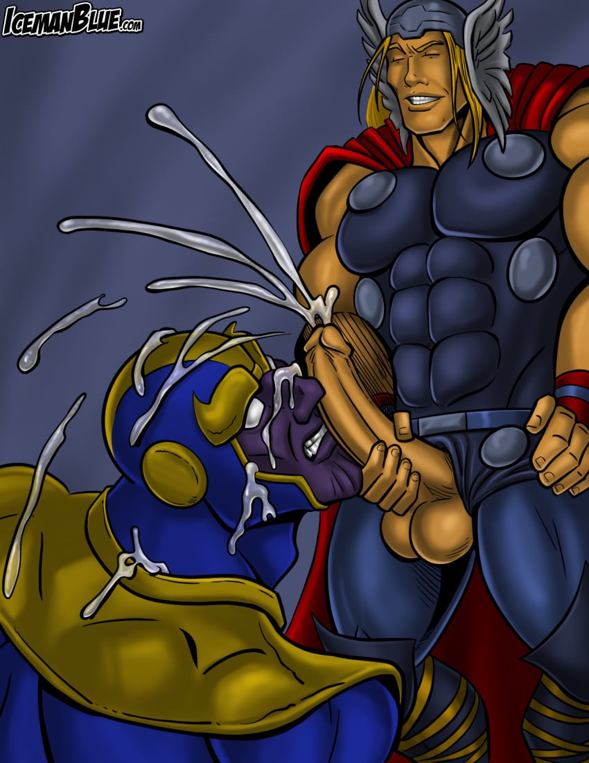 2boys angry asgardian avengers balls clothed_sex cum cum_on_face ejaculation gay hero_on_villain hi_res human humandom icemanblue interspecies_yaoi light-skinned_male light_skin looking_pleasured male male/male male_only marvel marvel_comics mostly_clothed muscular muscular_male partially_clothed purple-skinned_male purple_skin sex size_difference small_dom_big_sub thanos thor_(marvel) thor_(series) villain_defeated yaoi