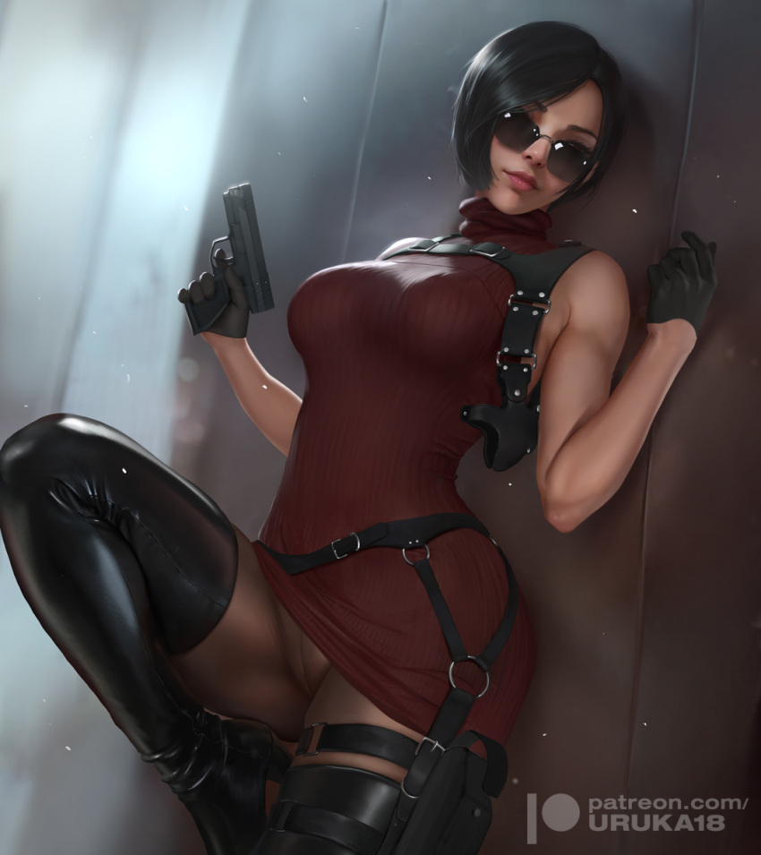 2d_(artwork) ada_wong biohazard capcom knee_high_boots pantyhose red_dress resident_evil resident_evil_4 resident_evil_4_remake showing_pussy sunglasses sweater sweater_dress tagme thigh_boots thighhigh_boots tinted_eyewear upskirt uruka_18