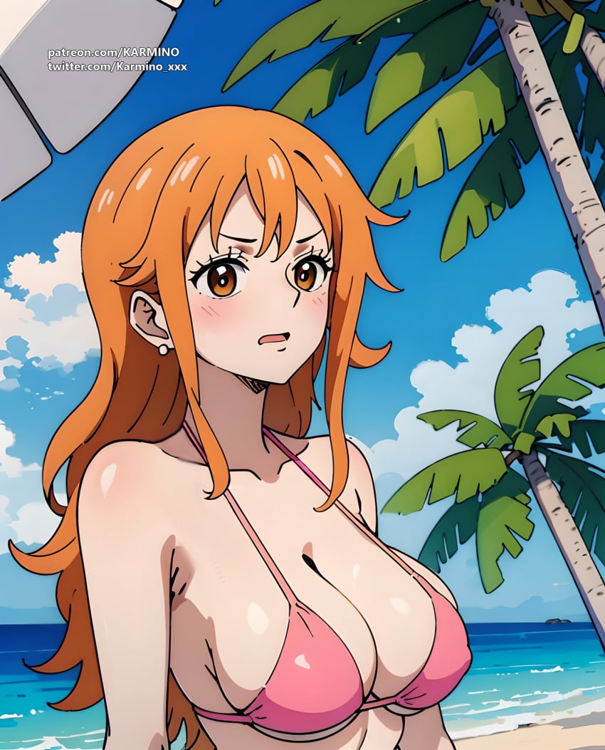 ai_generated big_breasts bikini female female_only karmino nami nami_(one_piece) one_piece orange_hair post-timeskip solo