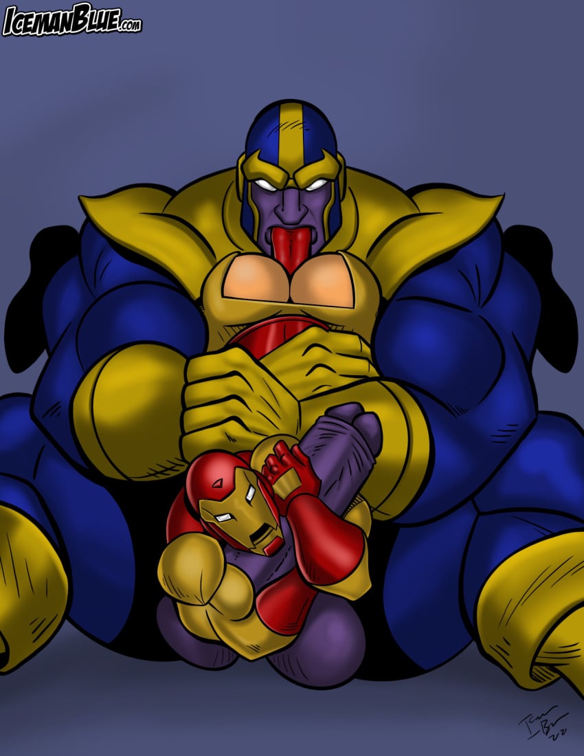 2boys ass avengers balls big_balls big_penis erect_nipples gay hi_res human icemanblue iron_man licking_ass male male/male male_only marvel marvel_comics mostly_clothed muscle muscles muscular muscular_male partially_clothed penis purple_body purple_skin rimjob rimming sex smaller_male thanos tony_stark