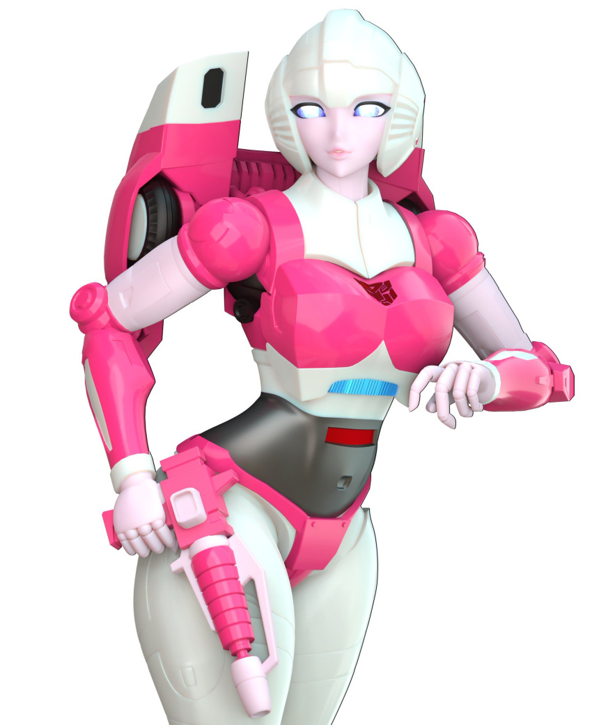 1girls 3d 3d_(artwork) alternate_angle arcee arcee_(g1) autobot autobot_insignia blaster blaster_pistol curvy curvy_female curvy_figure cybertronian female female_autobots female_only gun gynoid gynomorph hasbro hourglass_figure humanoid multicolored_body pose posing robot robot_girl simple_background slim_waist solo thick_thighs transformers transformers_g1 trawert white_background