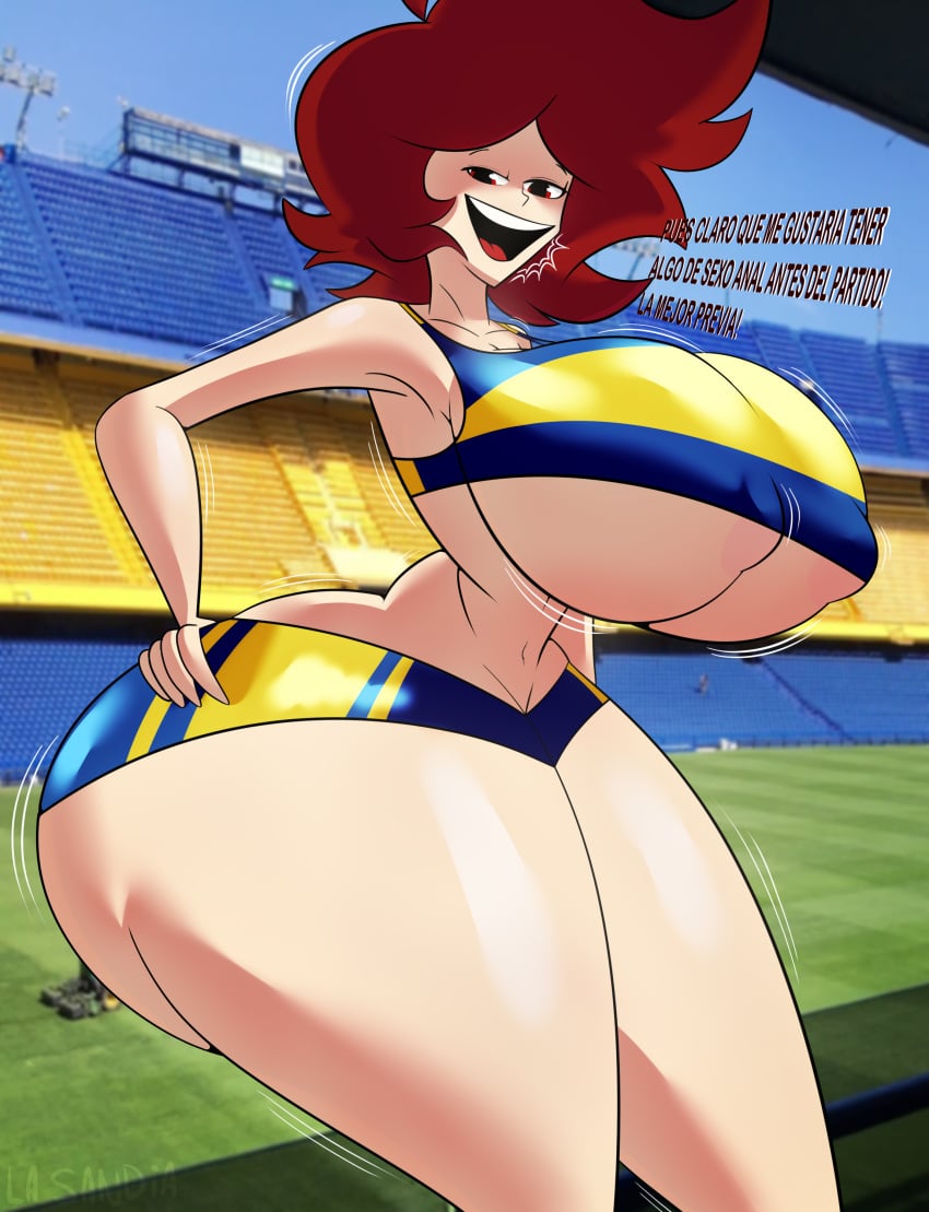 1girls a_girl_from_my_school_(character) alternate_version_at_source alternate_version_available argentina ass_bigger_than_body ass_bigger_than_breasts ass_bigger_than_head big_ass big_breasts big_butt boca_juniors breasts_bigger_than_head butt_bigger_than_head cel_shading clothed clothing dialogue fat_ass football football_uniform imminent_anal imminent_penetration imminent_sex invitation inviting inviting_to_sex la_sandia light-skinned_female light_skin no_sex red_eyes red_hair revealing revealing_breasts revealing_clothes revealing_outfit school school_uniform schoolgirl seductive seductive_eyes seductive_look seductive_mouth seductive_smile shirt short_hair smile smiling smug smug_expression smug_face smug_smile spanish_text tagme text visible_nipples wall