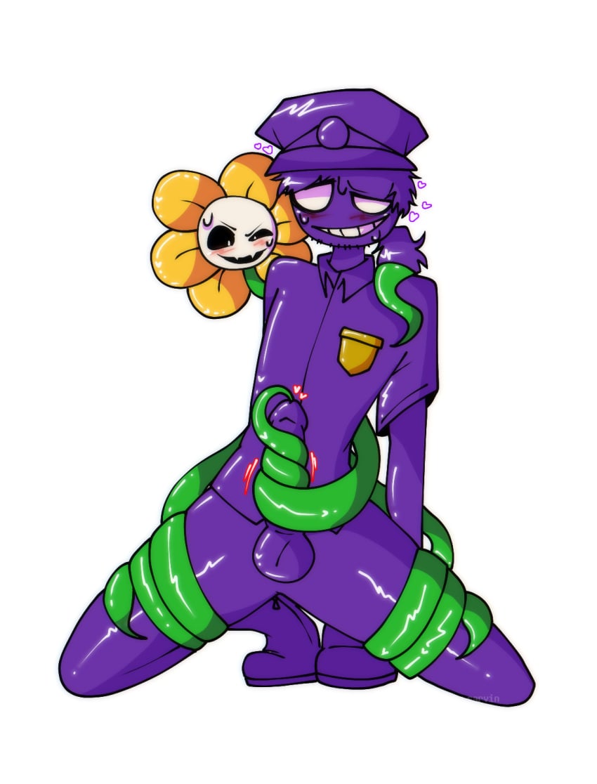 2boys 2d artist_name badge balls big_boner_down_the_lane black_sclera blank_eyes blush bottomless bound clothed clothing color crack_pairing crack_ship crossover digital_media_(artwork) dress_shirt erection five_nights_at_freddy's flora_fauna flower flower_creature flowey_the_flower gay glistening_clothing glistening_eyes glistening_genitalia half-dressed hat headgear headwear heart hearts_around_head inside_joke interspecies kneeling magearna64 male male/male male_only male_urethral_insertion motion_lines on_knees penis petals plant ponytail purple_guy_(fnaf) purple_hair purple_skin raku_sarvin restrained scott_cawthon self_upload shiny_clothes shiny_skin shoes short_sleeves smile sounding sweat toby_fox topwear transparent_background uncensored undertale undertale_(series) urethral urethral_insertion video_games vincent_(fnaf) vines white_eyes yaoi