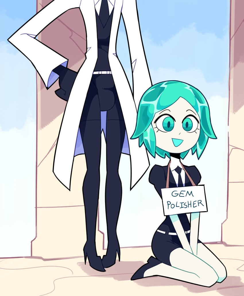 1futa 1girls 2023 alternate_version_at_source big_breasts blue_eyes breasts clothed clothing duo female_focus fully_clothed futanari heels humanoid kneeling lab_coat land_of_the_lustrous miscon phosphophyllite pornography rutile_(land_of_the_lustrous) science scientist short_hair sign standing white_body white_skin