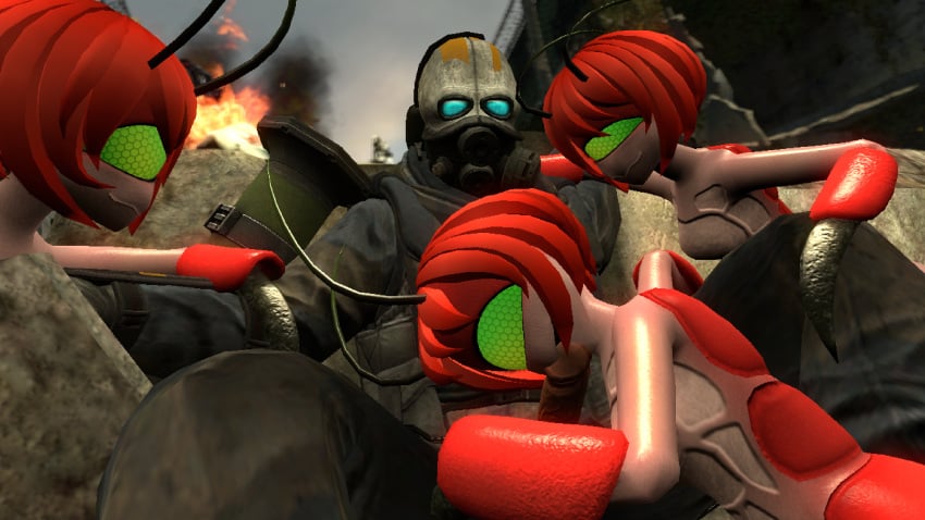 3girls alien_girl battlefield blowjob combine combine_soldier garry's_mod half-life_2 humanoid multiple_girls ruins snark