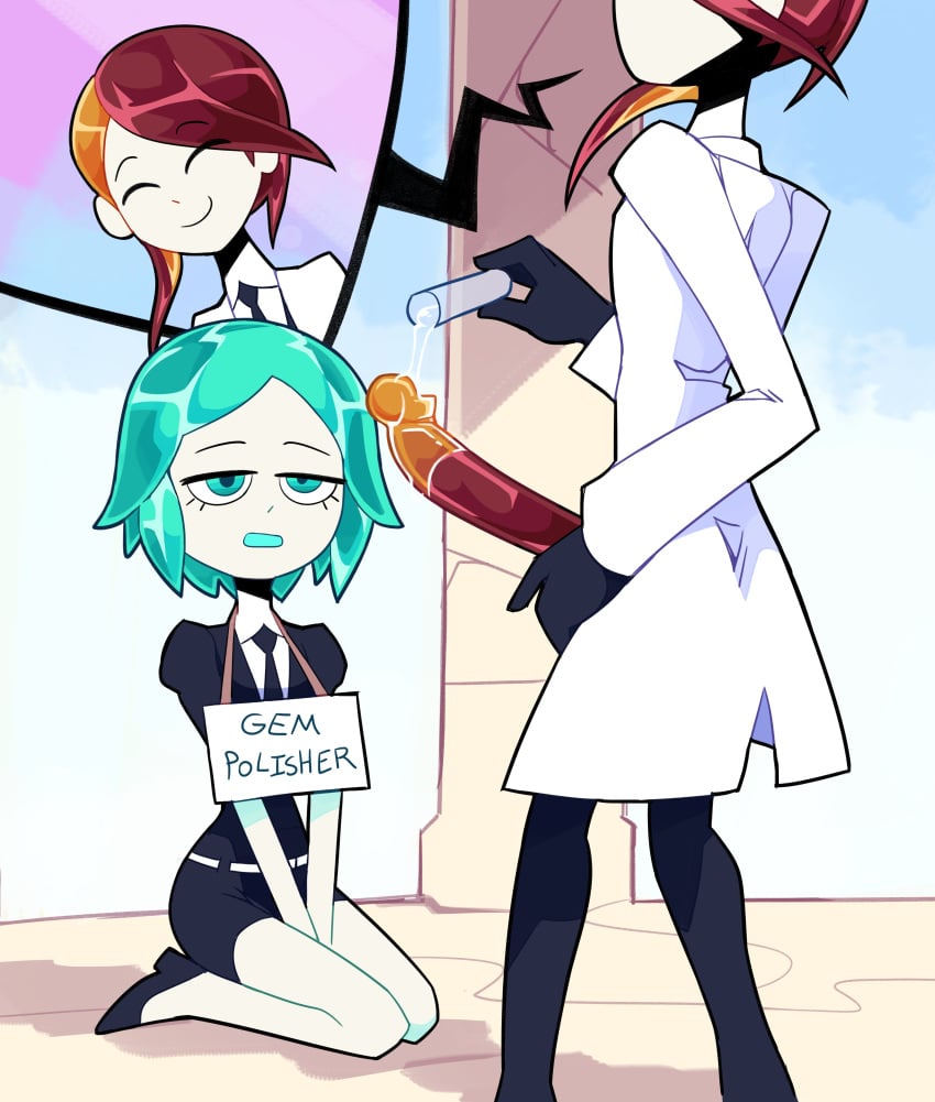 1futa 1girls 2023 alternate_version_at_source balls blue_eyes breasts clothed clothing duo erection female_focus futanari huge_cock humanoid kneeling lab_coat land_of_the_lustrous miscon more_at_source orange_hair orange_penis penis phosphophyllite red_hair rutile_(land_of_the_lustrous) scientist short_hair sign standing two_tone_hair white_body white_skin