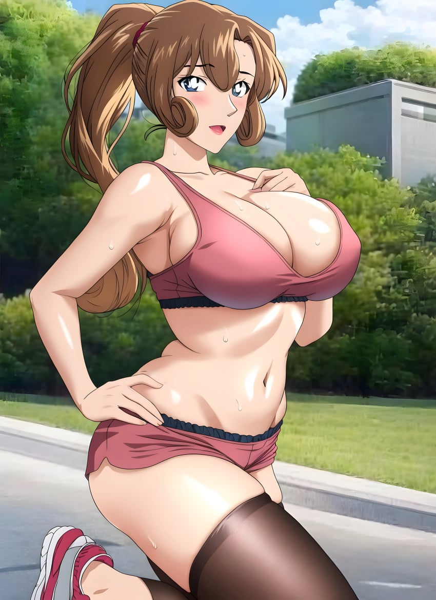 1girls actress ai_generated aka_jin big_breasts big_thighs blue_eyes breasts brown_hair busty cowboy_shot curvy detective_conan exercise exercise_clothing female fit huge_breasts huge_thighs human large_breasts long_hair looking_at_viewer married_woman mature mature_female milf mother pale-skinned_female pale_skin solo thick_thighs thighs voluptuous wide_hips yukiko_kudo