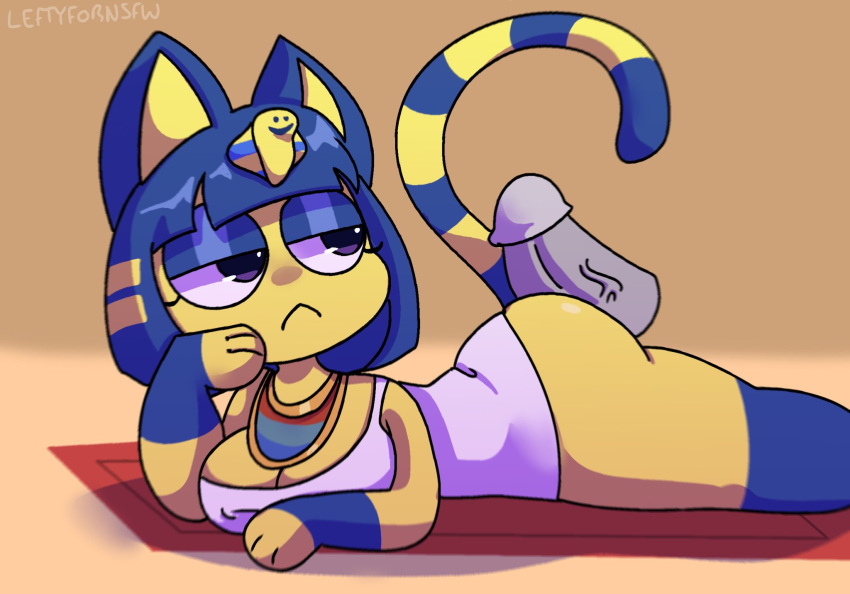 2023 :< animal_crossing ankha ankha_(animal_crossing) anthro artist_name ass black_outline blue_body blue_fur blue_hair bored bored_sex breasts buttjob carpet clothed clothing digital_media_(artwork) disembodied_penis disinterested disinterested_sex doggy_style domestic_cat emotionless emotionless_sex erection expressionless expressionless_sex eyeshadow felid feline felis female from_behind from_behind_position fur fur_markings genitals grey_penis hair half-closed_eyes hi_res jewelry leftyfornsfw long_tail lying makeup male male/female mammal markings multicolored_body multicolored_fur narrowed_eyes nintendo nipple_outline on_front outline penis penis_on_butt shaded short_hair signature simple_background striped_markings striped_tail stripes tail tail_markings two_tone_body two_tone_fur unamused unamused_sex unenthusiastic unenthusiastic_sex uninterested uninterested_sex vein veiny_penis white_clothing yellow_body yellow_fur