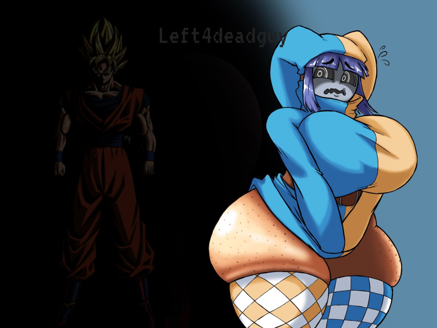 breasts_bigger_than_head dark-skinned_female dark_skin dragon_ball duomi_(kalmoire) edit huge_breasts huge_thighs ivanpanced_(artist) left4deadguy mario_(series) meme miniskirt nervous short_skirt shy_gal son_goku tagme thighhighs wide_hips xenoverse