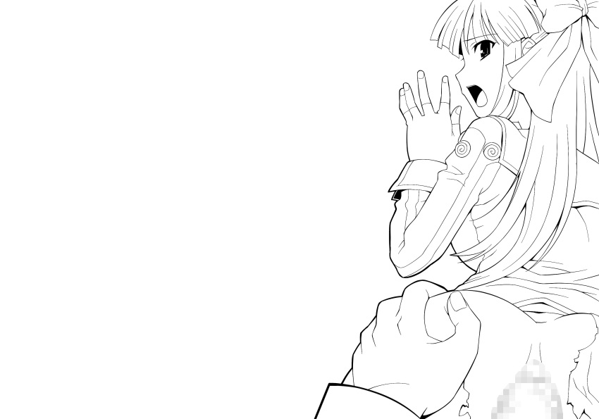 1boy 1girls against_wall ass ass_grab big_ass big_breasts bottomless breasts busty censored doggy_style female fingerless_gloves gloves hair_ribbon hands_on_ass large_breasts long_hair looking_at_viewer looking_back male monochrome open_mouth penis ponytail pov pussy ribbon sakura_shinguji sakura_taisen sakura_wars sega sex sex_from_behind sideboob sketch thighs torn_clothes uniform vaginal_penetration voluptuous