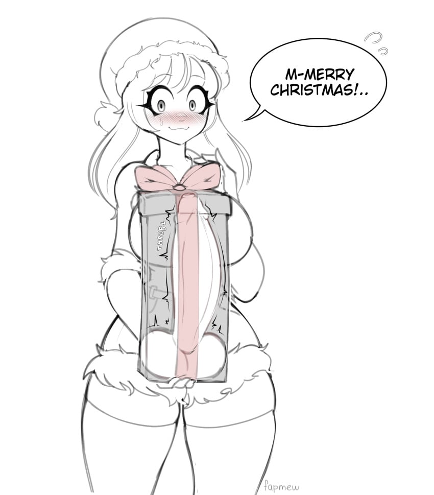 1futa balls big_breasts big_penis blush breasts christmas christmas_gift christmas_outfit clothed clothing dialogue dick_in_a_box dickgirl english_text erection fapmew futa_only futa_solo futanari gift huge_cock human large_penis long_hair mostly_clothed nervous penis sketch smooth_balls smooth_penis solo standing text thick_thighs thighhighs uncut ych