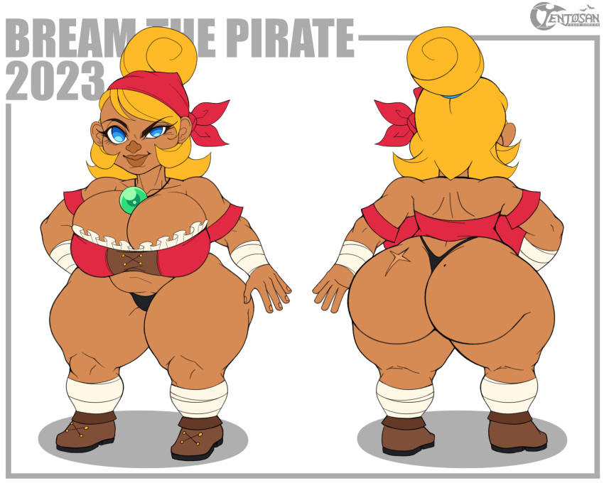 ass bandana big_ass big_breasts big_butt big_lips breasts cleavage female hyper_bimbo original_character pirate scar scar_on_ass shortstack solo tenjosan thick_ass thick_thighs thong