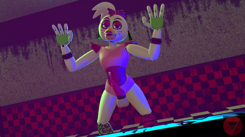 3d 3d_model animatronic behind_glass firenutter five_nights_at_freddy's five_nights_at_freddy's:_security_breach fnaf futa_only futanari glamrock_chica_(fnaf) looking_at_viewer precum_drip scottgames steel_wool_studios