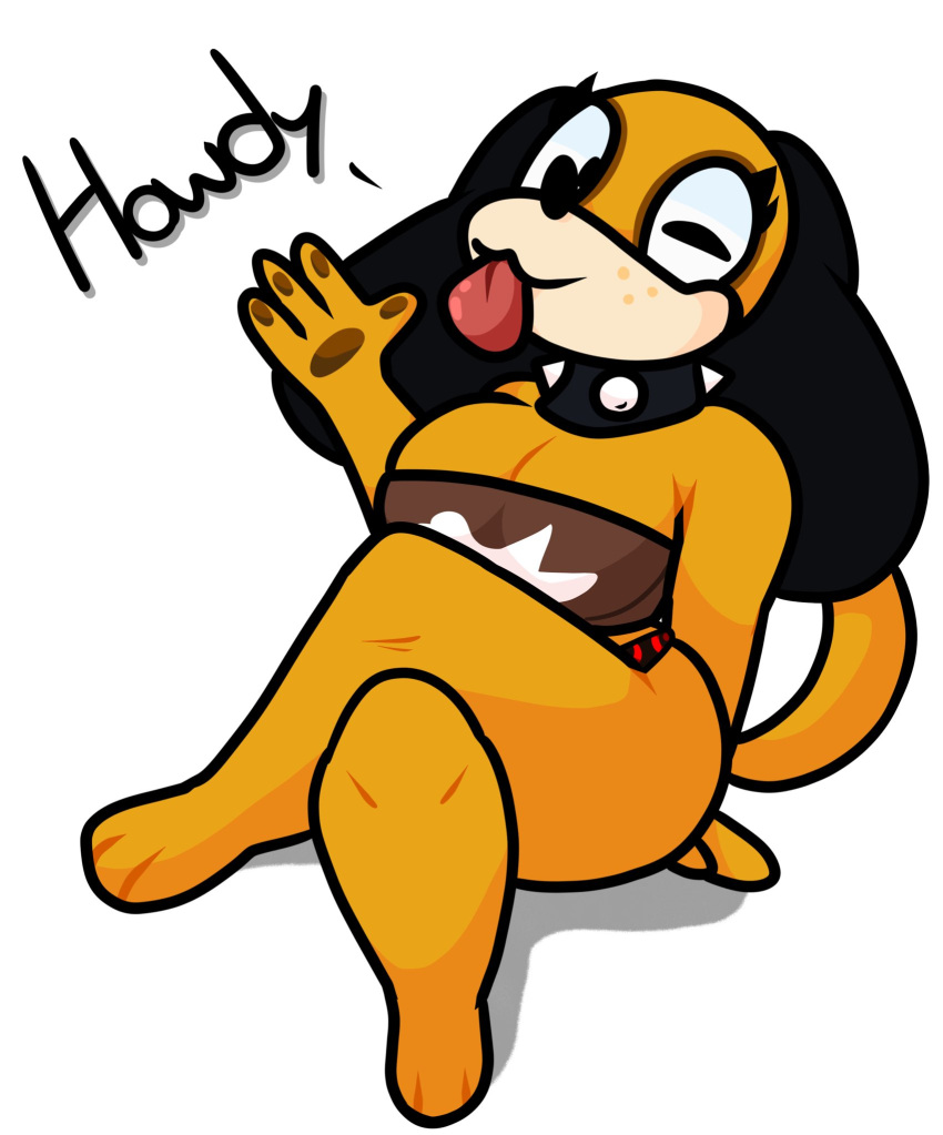 anthro anthro_only big_breasts breasts canine duck_hunt duck_hunt_dog furry huntress_(lewdewott) lewdewott nintendo rule_63 text wave winking_at_viewer