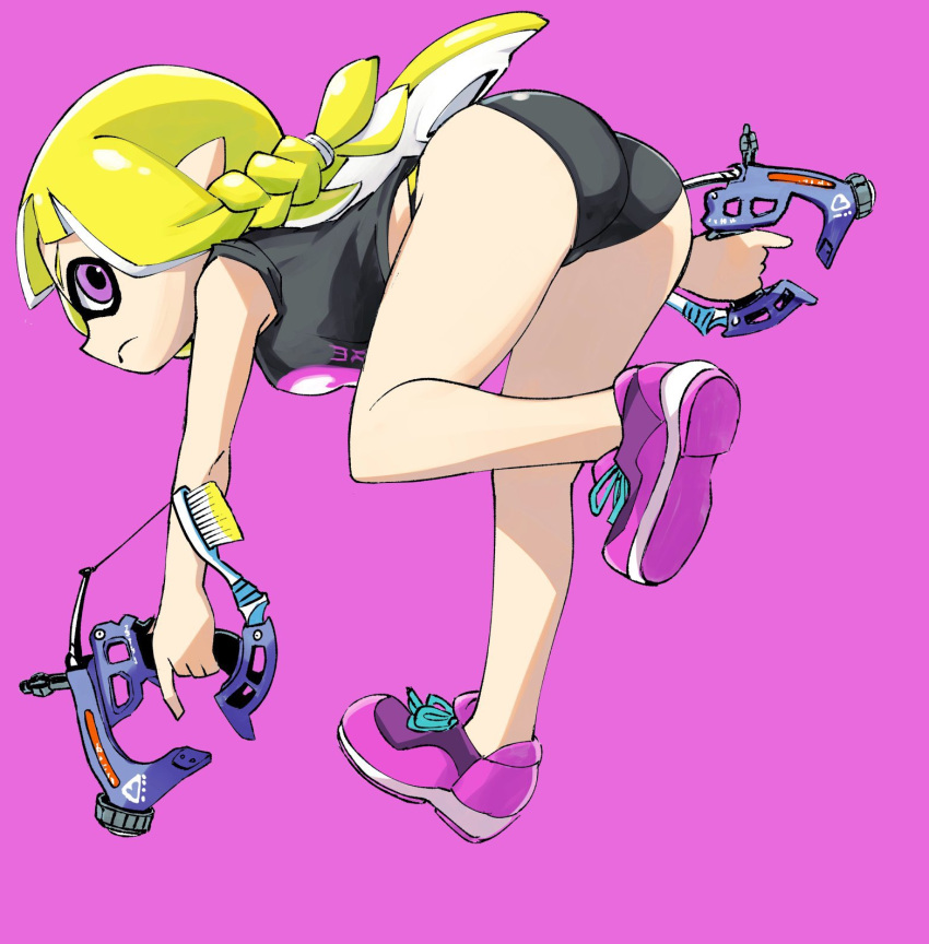 1girls ass bent_over clothed female female_focus female_only fully_clothed inkling inkling_girl looking_back muramasa_mikado pale-skinned_female pale_skin solo spandex spandex_shorts splatoon splatoon_2 thighs tight_clothes tight_clothing white_skin