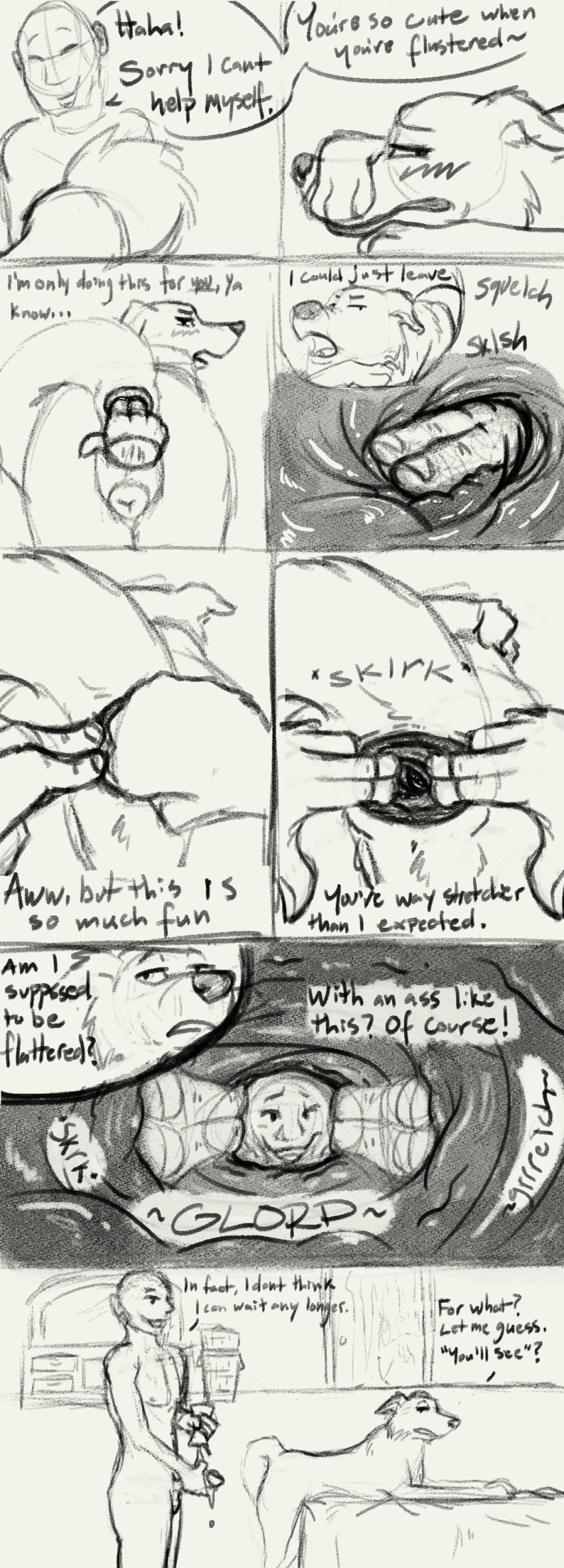 2023 a_dusty_wolf absurd_res anal anal_fingering anatomically_correct anatomically_correct_genitalia anatomically_correct_pussy animal_genitalia animal_pussy anus ass blush bodily_fluids border_collie canid canine canine_genitalia canine_pussy canis collie comic daisy_(lofireads) dialogue digital_media_(artwork) disgust domestic_dog duo ear_blush embarrassed english_text female feral fingering gaping gaping_anus genitals guts hand_on_butt herding_dog hi_res human human_on_feral humor internal internal_anal interspecies intestines male male/female male_on_feral mammal monochrome nervous onomatopoeia organs pastoral_dog presenting presenting_anus presenting_hindquarters pussy questionable_consent raised_tail romantic sex sheepdog short_story sound_effects speech_bubble spread_anus spreading story story_at_source story_in_description surprise surprised_expression tail teasing text zoophilia