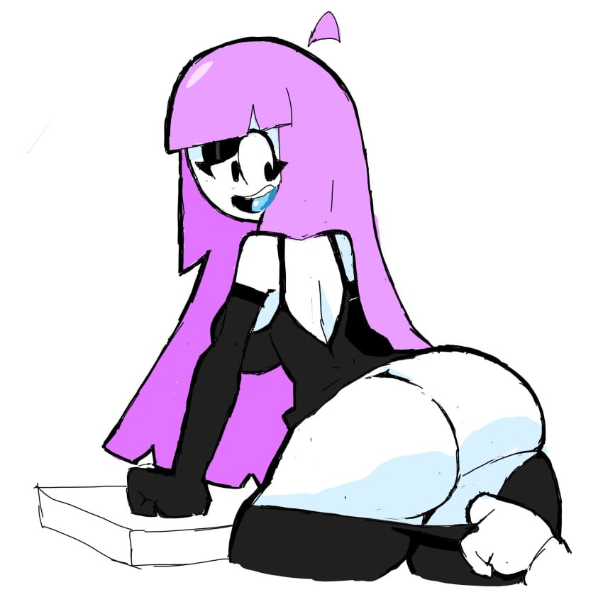 1girls armwear ass big_ass black_eyeshadow breasts eks-out huge_ass large_breasts leggings lila_(spooky_month) milf mom mommy mother newgrounds pale_skin pulling pulling_clothing pulling_down_pants purple_hair spooky_month white_body wide_hips