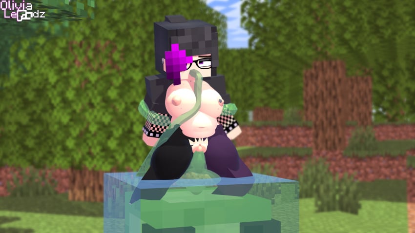 1boy 1girls 3d big_breasts clothed_female erect_nipples female fishnet_armwear forest glasses goth goth_girl horny_female human human_female humanoid male mine-imator minecraft minecraft_xxx minecraft_youtubers monster multicolored_hair no_bra no_panties olivia_(olivialewdz) olivialewdz oral_penetration outside public_sex purple_eyes riding ripped_clothing slime slime_(minecraft) spiked_bracelet tagme tentacle vaginal_penetration