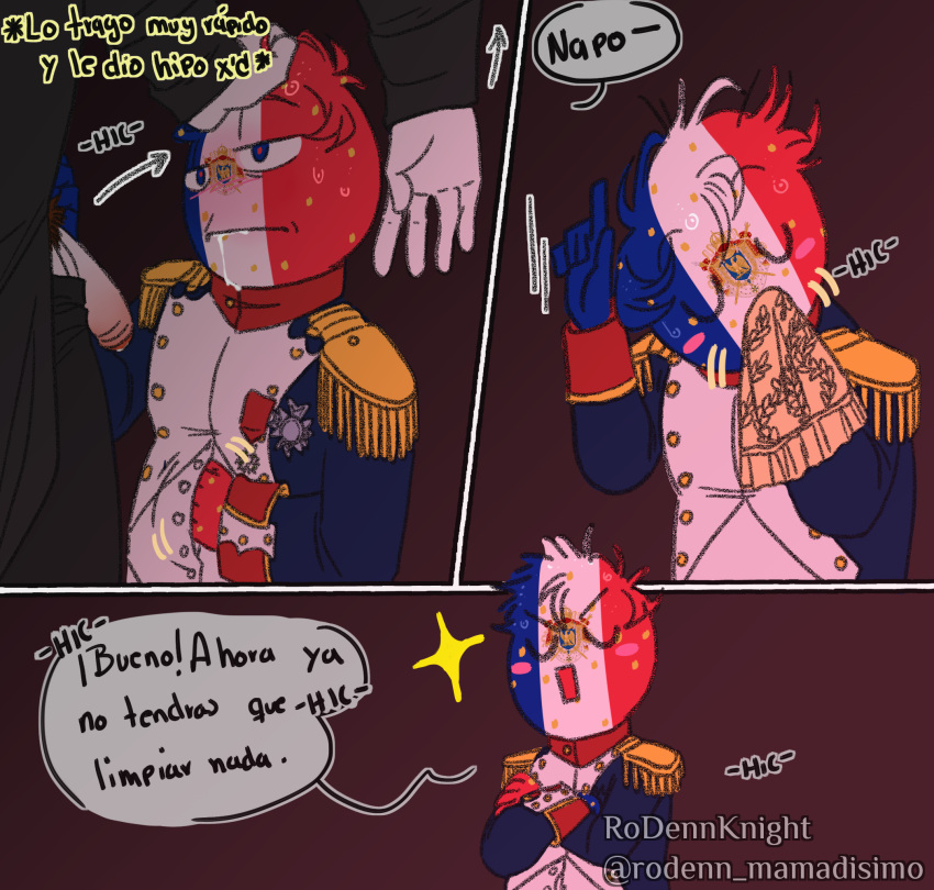 2boys clothing countryhumans duo estandarte_de_morelos_(countryhumans) french_empire_(countryhumans) male male_only multicolored_body multicolored_skin penis penis_out rodenn_mmdisimo spanish_text sparkles text yaoi