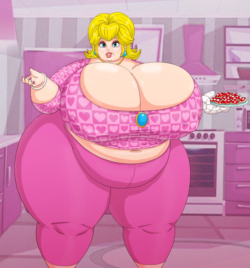 1female 1girls bbw big_belly big_breasts blonde blonde_female blonde_hair breasts busty chubby chubby_female cleavage cleavage_overflow color colored cookies deep_cleavage detailed_background fat fat_ass fat_belly female female_focus female_only food fully_clothed fupa giant_breasts gigantic_breasts huge_ass huge_belly huge_breasts huge_hips huge_thighs hyper hyper_ass hyper_breasts hyper_hips hyper_thighs kitchen mario_(series) massive_ass massive_breasts massive_thighs milf milfification muffin_top nintendo overweight pink_clothing pink_yoga_pants princess princess_peach red_lips red_lipstick round_breasts royalty saturnxart smile solo ssbbw standing super_mario_bros. thick_as_fuck thick_ass thick_thighs venus_body wide_hips yoga_pants