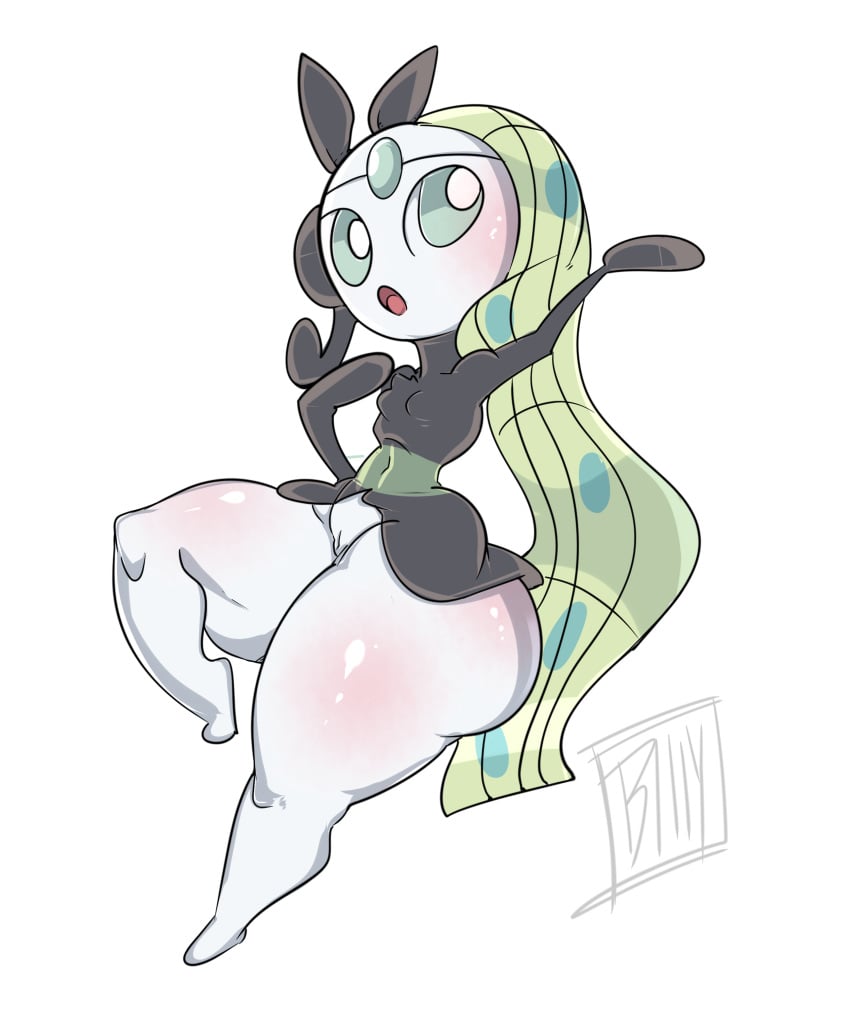 1girls big_ass big_butt big_thighs billy-rx exposed_pussy game_freak green_hair humanoid meloetta meloetta_(aria_form) nintendo pokémon_(species) pokemon pussy short_dress small_breasts