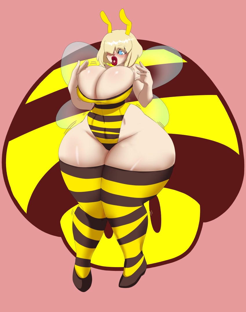 1girls bee_costume bee_girl big_breasts blonde_hair blue_eyes enormous_breasts female female_focus female_only huge_breasts light-skinned_female light_skin lucy_loud lucy_loud_(makeover) n-ronin nickelodeon the_loud_house thick_thighs voluptuous voluptuous_female wide_hips