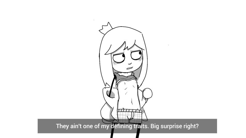 artist_request blush caption captions crown embarrassed english_text flat_chest flat_chested small_breasts tabbes taking_clothes_off text tomboy youtube youtuber youtuber_girl