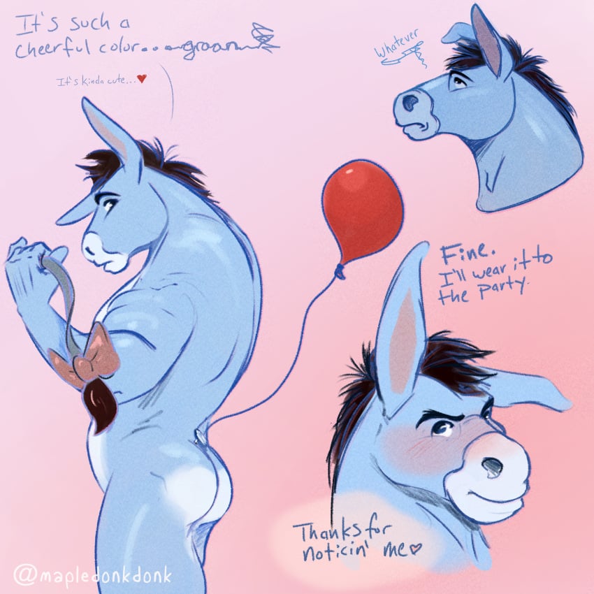 1:1 anthro asinus balloon blue_body blue_fur blush disney donkey eeyore equid equine fur hi_res inflatable long_ears male male_only mammal mapledonkdonk mohawk prosthetic prosthetic_limb prosthetic_tail solo straight_hair winnie_the_pooh_(franchise)