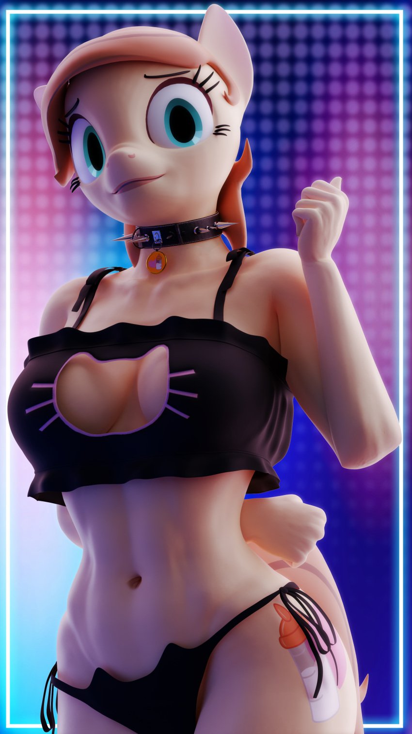 3d 3d_(artwork) 4k 9:16 absurd_res anthro anthrofied breasts cat_lingerie cleavage_cutout clothing collar cream_heart_(mlp) digital_media_(artwork) equid equine female foxventus hasbro hi_res lingerie mammal mature_female my_little_pony panties side-tie_panties smooth_skin solo spiked_collar spikes underwear