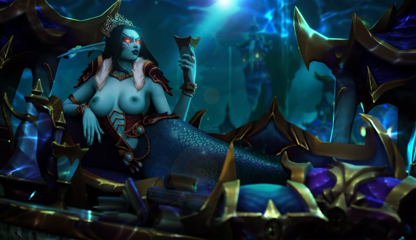 1girls 3d big_breasts blizzard_entertainment blue_skin lidcarter naga naga_(warcraft) queen_azshara solo warcraft world_of_warcraft