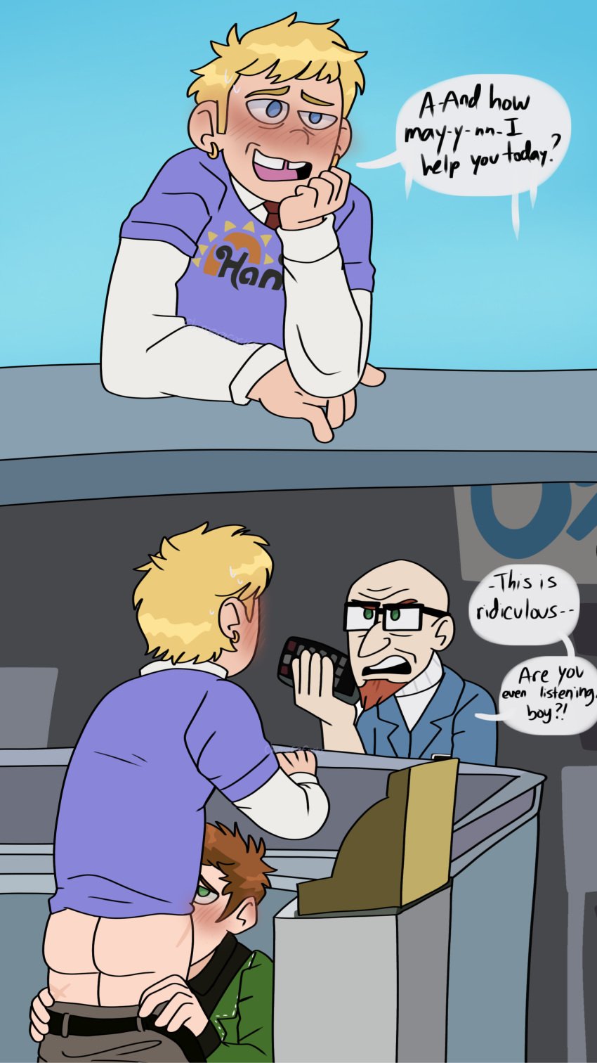 blowjob blowjob_under_table clothing comic dean_venture deanievcocks dialogue exhibitionism gay hank_venture incest male male/male male_only public public_sex rusty_venture stealth_sex tagme under_the_table venture_brothers yaoi