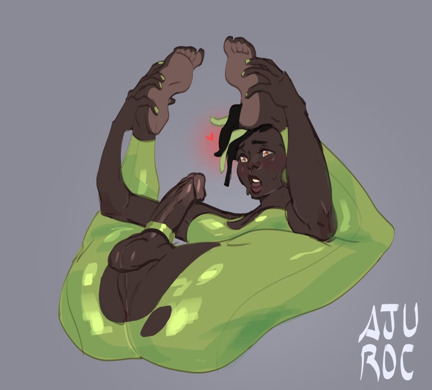 1boy anus balls barefoot cazu_(femboycarti) corujahorny dark-skinned_femboy dark-skinned_male dark_skin dreadlocks dyed_hair ear_piercing eyeshadow feet femboy green_dreadlocks green_hair green_nails latex_suit legs_up male_only multicolored_hair penis ripped_clothes ripped_clothing ripped_pants shaved_side skin_tight sweat sweaty torn_clothes trap undercut undercut_dreads