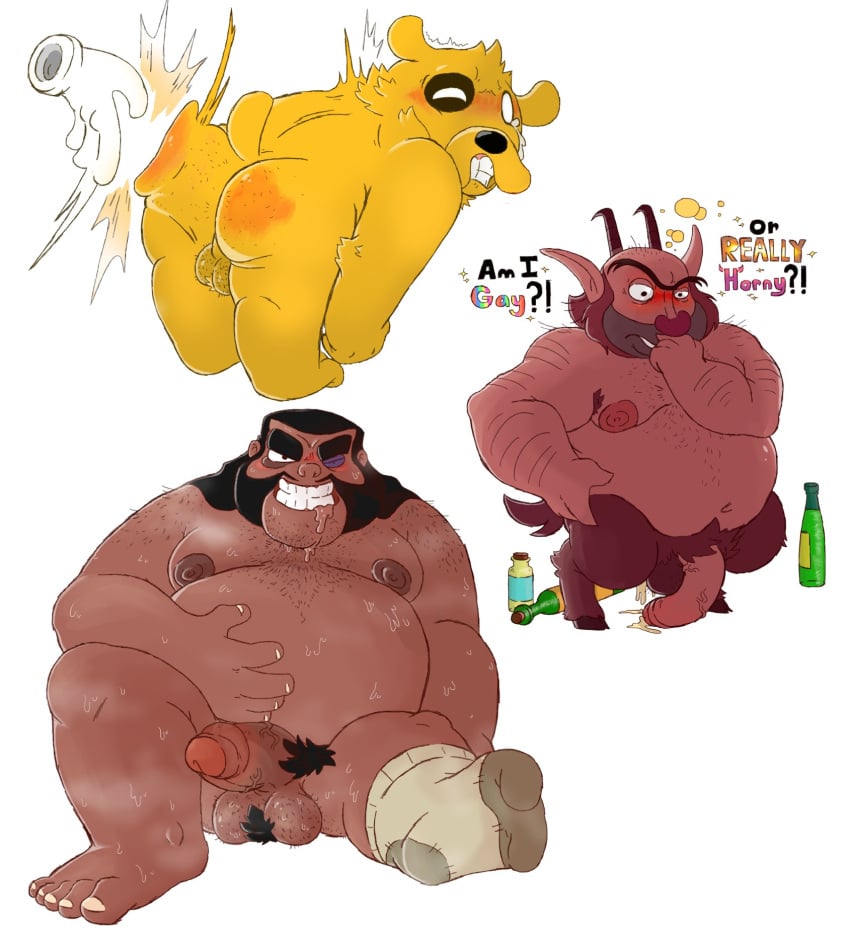 adventure_time anthro balls beard blush boner canid canine chest_hair crossover cum disembodied_hand disney drunk erection facial_hair flaccid furry goat_legs haxsmack hercules_(disney) horns human jake_the_dog male male_only mulan musk nude nude_male one_eye_closed penis phil philoctetes satyr sitting sock solo solo_male spanking spread_legs sweaty white_background yao_(mulan)