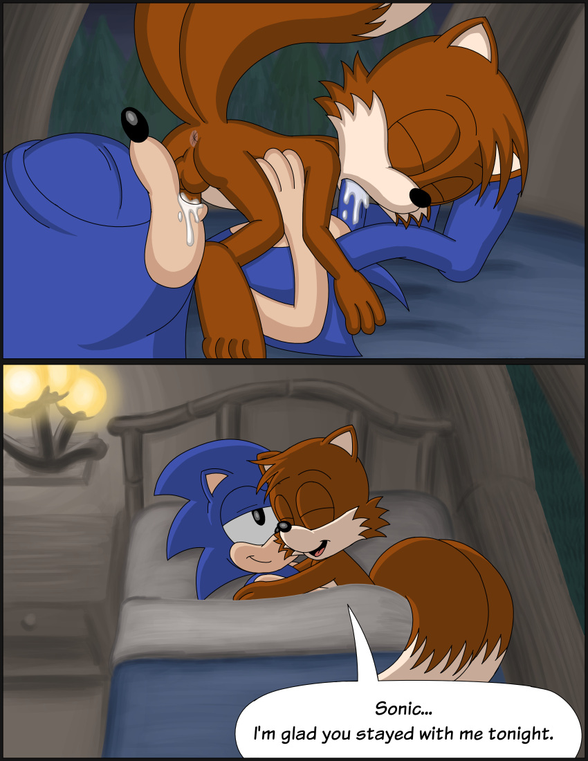 69_position absurd_res anthro archie_comics bed bodily_fluids canid canine comic cum cum_in_mouth cum_inside duo eulipotyphlan fox furniture genital_fluids hedgehog hi_res male male/male mammal omatic oral oral_penetration penetration sega sex sonic_(series) sonic_the_hedgehog sonic_the_hedgehog_(archie) sonic_the_hedgehog_(comics) sonic_the_hedgehog_(series) tails tails_the_fox whoreomatic yaoi young