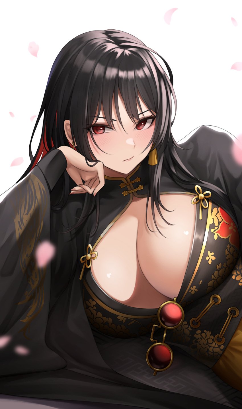 1girls big_breasts boob_window cleavage female female_only goddess_of_victory:_nikke kuronerinka light-skinned_female looking_at_viewer moran_(nikke) red_eyes