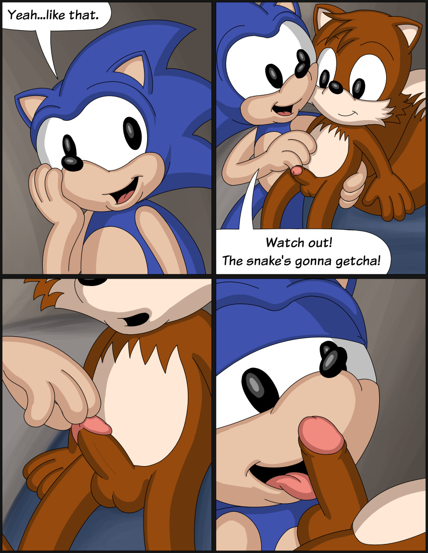 absurd_res anthro archie_comics canid canine comic duo eulipotyphlan fox genitals hedgehog hi_res licking male male/male mammal omatic oral penile penis penis_lick sega sex sonic_(series) sonic_the_hedgehog sonic_the_hedgehog_(archie) sonic_the_hedgehog_(comics) sonic_the_hedgehog_(series) tails tails_the_fox tongue tongue_out whoreomatic yaoi young