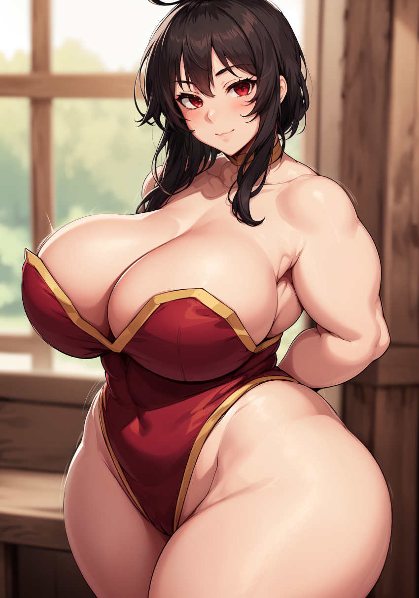 1girls aged_up ai_generated breasts brown_hair female hi_res huge_breasts kono_subarashii_sekai_ni_shukufuku_wo! light-skinned_female light_skin megumin oatmealdood red_eyes stable_diffusion stocky thick_thighs thighs thunder_thighs voluptuous wide_hips