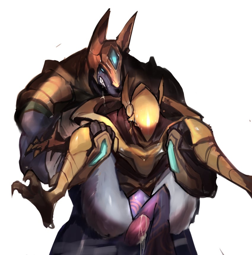 absurd_res anal anal_sex animal_genitalia anthro anubian_jackal armor avian azir bird bodily_fluids canid canine canis chair_position clothed clothing cum duo from_behind_position genital_fluids genitals headgear helmet hi_res humanoid jackal league_of_legends legs_up looking_pleasured male male/male male_penetrated male_penetrating male_penetrating_male mammal muscular muscular_anthro muscular_male nasus open_mouth penetration penile penile_penetration penis penis_in_ass riot_games sex simple_background sweat taihum