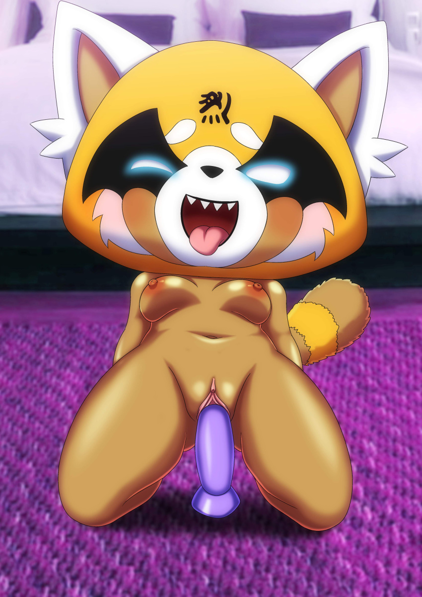 1girls aggressive_retsuko anthro bbmbbf breasts dildo dildo_in_pussy female female_only nude open_mouth palcomix pussy retsuko sanrio sex_toy solo straight_hair tongue tongue_out vaginal_insertion