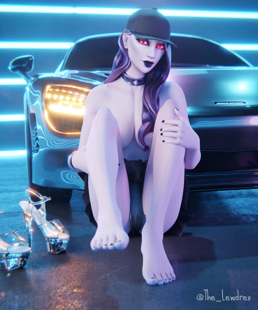 1girls 3d areolae barefoot blender bottomwear breast_peek breasts cap car choker clothed clothing detailed_background dusk_(fortnite) epic_games feet female female_focus female_only fortnite fortnite:_battle_royale glowing glowing_eyes half-dressed half_naked headwear high_heels highres lewdrex long_hair looking_at_viewer mclaren mclaren_p1 medium_breasts midnight_dusk_(fortnite) nipples on_floor pale-skinned_female pale_skin pose posing presenting presenting_feet purple_hair seductive seductive_eyes seductive_look seductive_smile shoes_removed sitting skirt upskirt vampire vampire_girl watermark