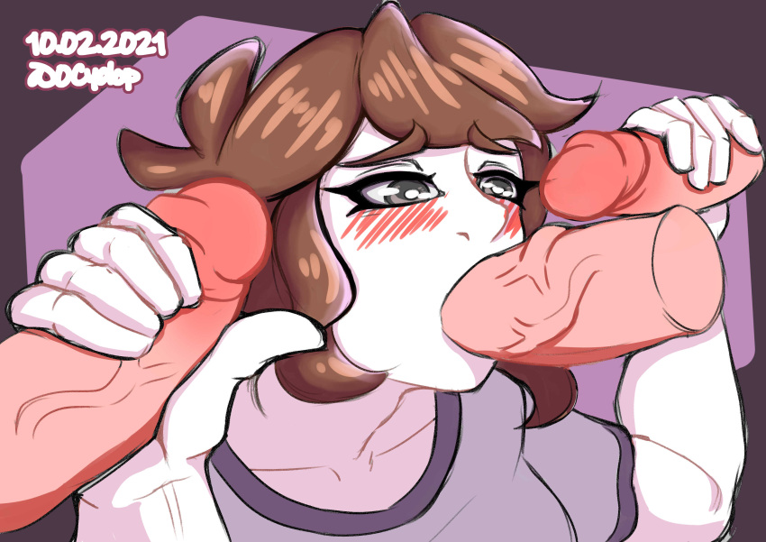 0cyclop 2021 bangs blowjob blush brown_hair disembodied_penis female_focus fully_clothed handjob jaiden jaiden_animations jaiden_dittfach multiple_penises tagme veiny_penis white_skin youtube youtuber