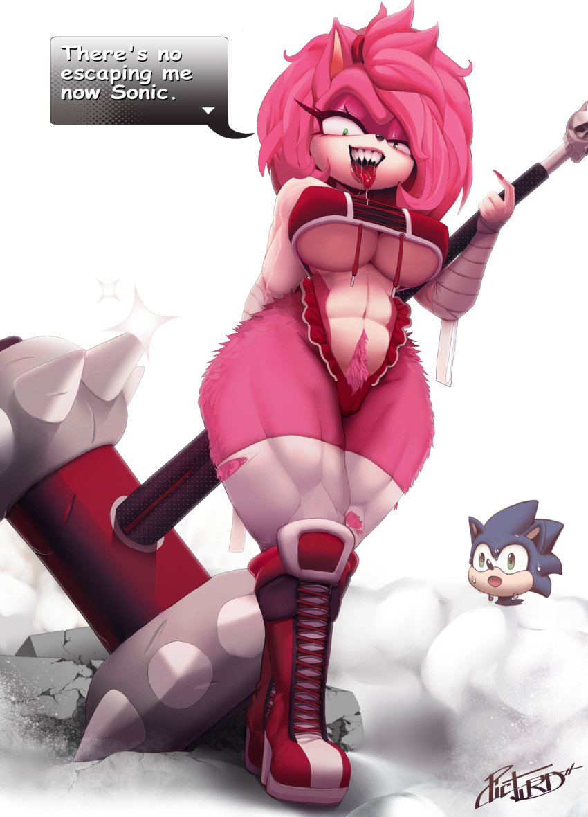 1girls 2020 abs absurd_res amy_rose amy_rose_the_werehog anthro athletic_female big_breasts big_hips big_thighs bodily_fluids boots breasts cameltoe clothed clothing crazy dialogue duo english_text erect_nipples eulipotyphlan excessive_pubic_hair excited fangs female female_only female_pubic_hair femdom footwear from_below fur furry green_eyes hair hairy_legs hairy_thighs hammer happy_trail hedgehog hi_res hips imminent_rape insane knee_boots looking_down mammal maul melee_weapon muscular_thighs nipple_bulge open_mouth picturd piko-piko_hammer piko_piko_hammer pink_fur pink_hair plump_labia pointy_teeth pubes pubic_hair pussy pussy_bulge saliva scared sega sharp_teeth short_hair signature skimpy skintight solo sonic_(series) sonic_the_hedgehog sonic_the_hedgehog_(series) sonic_unleashed speech_bubble stockings sweat teeth text thick_thighs thigh_hair thighhighs tongue tongue_out tools torn_clothes treasure_trail under_boob underboob weapon were wereeulipotyphlan werehog white_background wide_hips yandere