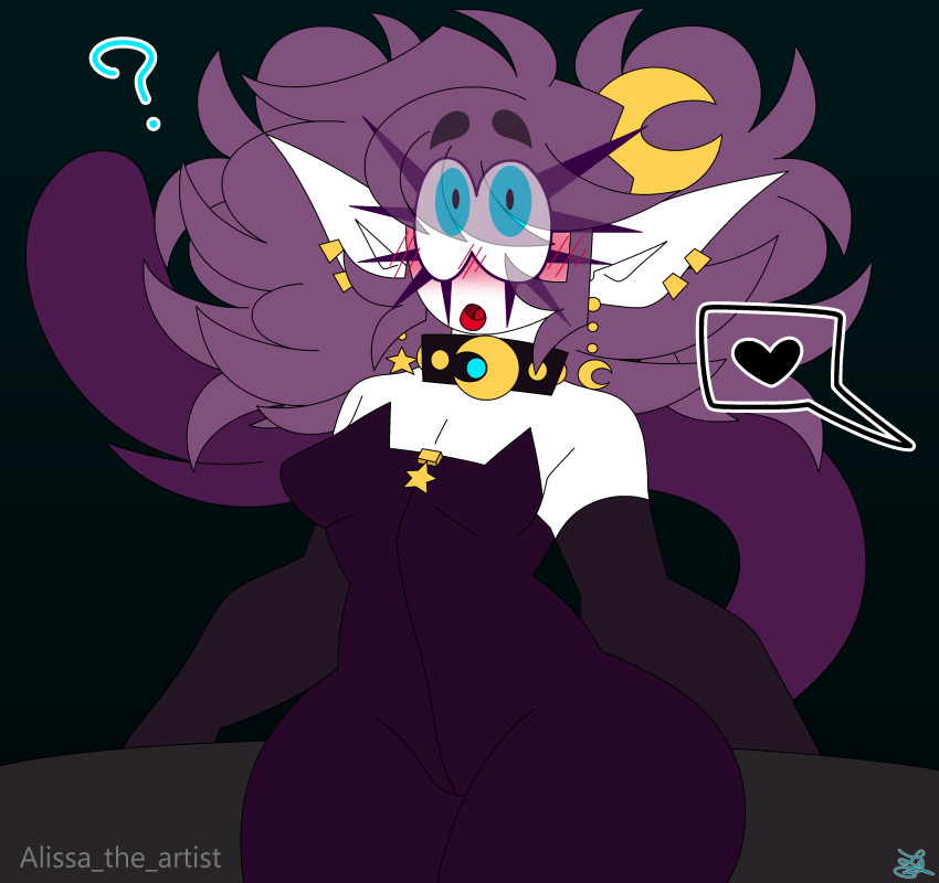 alissa_spooky_month_(alissa_nsfw) alissa_the_artist blue_eyes cat_outfit cat_tail female fully_clothed halloween halloween_costume hips human oc original_character purple_hair questioning spooky_month spooky_month_oc surprised thick_thighs