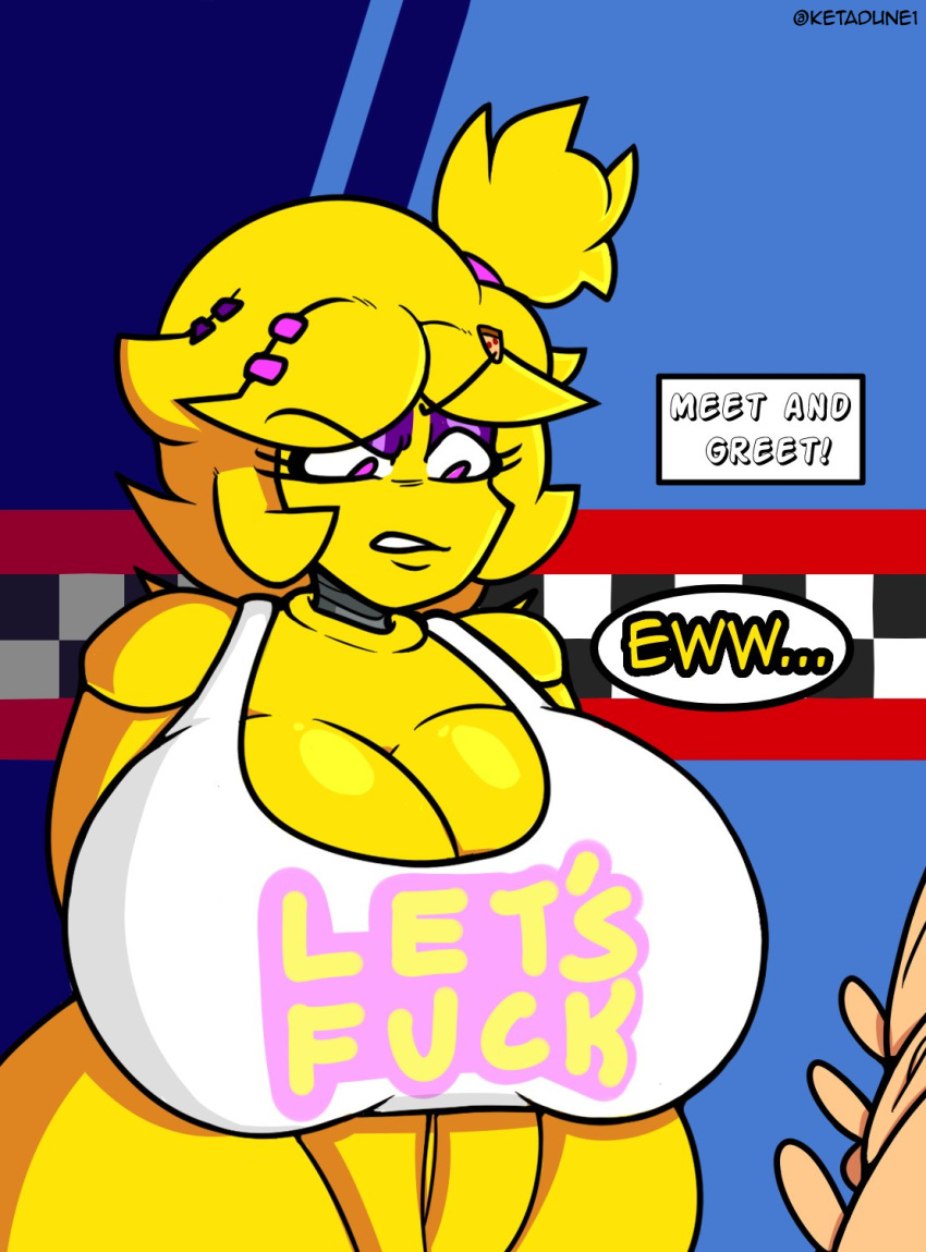 annoyed annoyed_expression cally3d chica_(cally3d) chica_(fnaf) chiku chiku_(cryptia) clazzey cryptiacurves fazclaire's_nightclub five_nights_at_freddy's fnaf fredina's_nightclub ketadune partial_male penis scottgames small_penis_humiliation sph tiny_penis