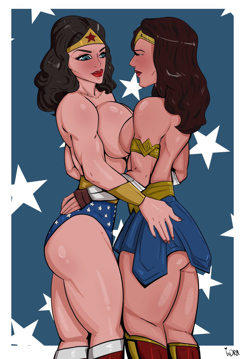 2girls big_breasts breast_to_breast breasts dc dc_comics dc_extended_universe dceu dcu female female_only gal_gadot indralvspaizuri lynda_carter multiple_girls selfcest small_breasts square_crossover stars thick_thighs thighs topless wonder_woman wonder_woman_(1975) wonder_woman_(dceu) wonder_woman_(lynda_carter) wonder_woman_(series) yuri